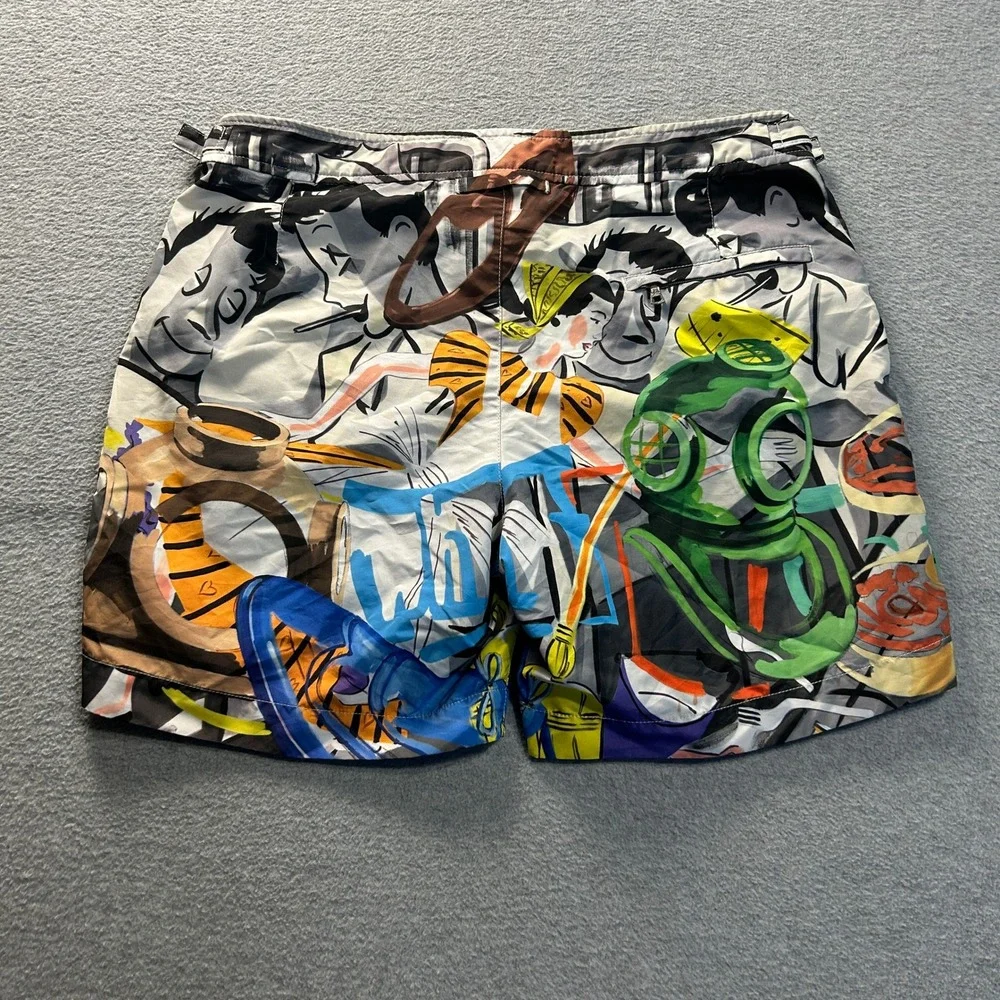 Orlebar Graphic Swim Trunks Brown Mens Size 32 Multicolor Swim Shorts Portugal